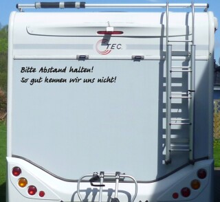 Aufkleber Abstand halten Kennen uns nicht Wohnmobil Wohnwagen Camping Caravan - 100 cm / Schwarz