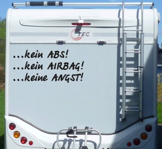 Aufkleber Kein ABS Airbag Angst Wohnmobil Wohnwagen Camper Camping Caravan Auto - 55 cm / Schwarz