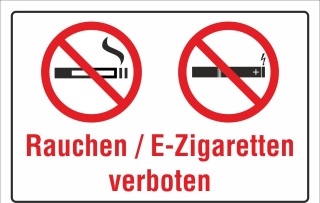 Schild Rauchen E-Zigaretten Vapen Vapes Dampfen verboten 3 mm Alu-Verbund 300 x 200 mm
