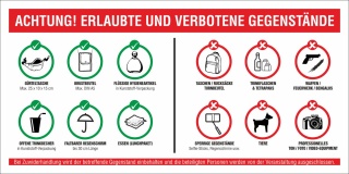 PVC Werbebanner Plane Festival Absperrbanner Erlaubte und verbotene Gegenstände 2200 x 1100 mm