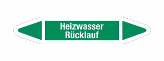 Rohrleitungskennzeichnung Aufkleber Etikett Heizwasser Rücklauf DIN 2403 Wasser - 180 x 36 mm / 20 Stück