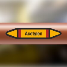 Rohrleitungskennzeichnung Aufkleber Etikett Acetylen DIN 2403 Brennbare Gase - 75 x 15 mm / 50 Stück