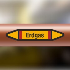 Rohrleitungskennzeichnung Aufkleber Etikett Erdgas DIN 2403 Brennbare Gase - 75 x 15 mm / 100 Stück