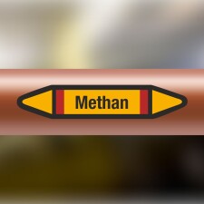 Rohrleitungskennzeichnung Aufkleber Etikett Methan DIN 2403 Brennbare Gase - 75 x 15 mm / 50 Stück