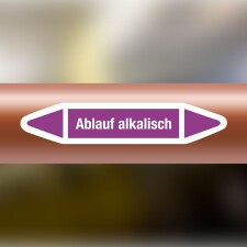 Rohrleitungskennzeichnung Aufkleber Etikett Ablauf alkalisch DIN 2403 Laugen - 125 x 25 mm / 20 Stück