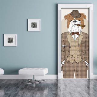 T&uuml;rtapete T&uuml;rposter Hund Bulldogge Anzug Zigarre Hut selbstklebend 2050 x 880 mm