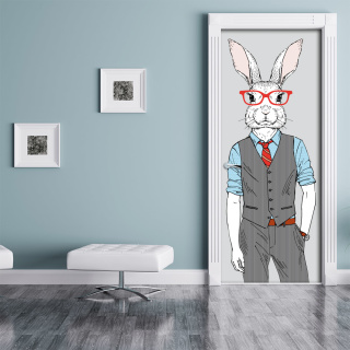 T&uuml;rtapete T&uuml;rposter Hase Kaninchen Anzug Brille selbstklebend 2050 x 880 mm