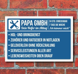Schild Papa GmbH Geschenk Geburtstag Vatertag 3 mm Alu-Verbund 300 x 200 mm