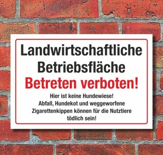 Schild Landwirtschaftliche Betriebsfläche Betreten verboten 3 mm Alu-Verbund 600 x 400 mm