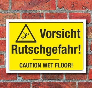 Schild Vorsicht Rutschgefahr Hinweisschild Caution Wet Floor 3 mm Alu-Verbund 600 x 400 mm
