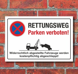 Schild Parkverbot Halteverbot Rettungsweg Parken verboten 3 mm Alu-Vebund  450 x 300 mm
