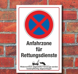 Schild Halteverbot Parkverbot Anfahrzone für Rettungsdienste 3 mm Alu-Verbund 600 x 400 mm