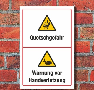Schild Quetschgefahr Warnung vor Handverletzung Hinweisschild 3 mm Alu-Verbund