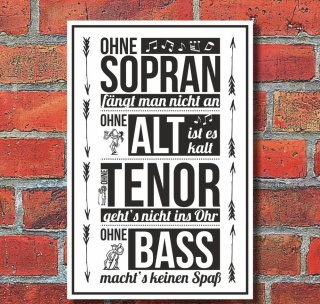 Schild Sopran Alt Tenor Bass Chor Orchester Geburtstag Geschenk 3 mm Alu-Verbund