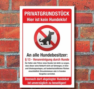 Schild Privatgrundstück Kein Hundeklo Haufen Kot Verunreinigung 3 mm Alu-Verbund 450 x 300 mm