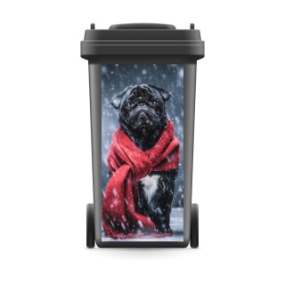 Mülltonnenaufkleber Mülltonne Mülleimer Abfalltonne Hund Mops Schnee Winter- 720 x 320 mm