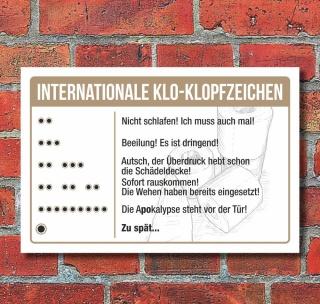 Schild Internationale Klo Klopfzeichen WC Toilette Spaßschild 3 mm Alu-Verbund