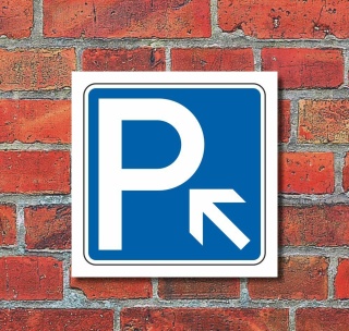 Schild Parkplatz Pfeil links aufw&auml;rts Hinweisschild Parkplatzschild 200 x 200mm