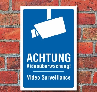 Schild Videoüberwachung videoüberwacht Video surveillance 3 mm Alu-Verbund 300 x 200 mm