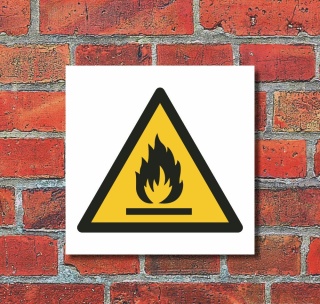Schild Warnung vor feuergef&auml;hrlichen Stoffen Warnschild 200 x 200 mm