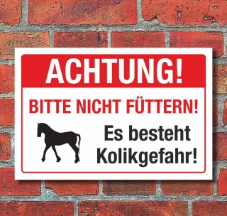 Schild Achtung Pferde nicht füttern Kolikgefahr 3 mm Alu-Verbund 450 x 300 mm