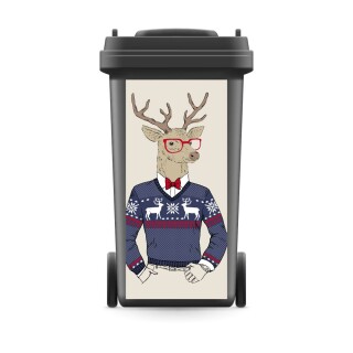 Mülltonnenaufkleber Mülltonne Mülleimer Abfalltonne Tier Hirsch Hipster Brille- 800 x 370 mm