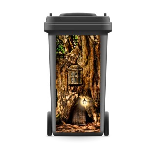 Mülltonnenaufkleber Mülltonne Mülleimer Abfalltonne Baum Zwerge Haus Mystisch- 800 x 370 mm