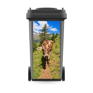 Mülltonnenaufkleber Mülltonne Mülleimer Abfalltonne Kuh Alpen Berge Weg Natur- 800 x 370 mm