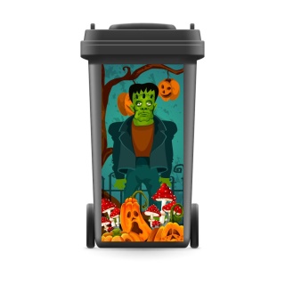Mülltonnenaufkleber Mülltonne Mülleimer Frankenstein Monster Kürbis Halloween- 720 x 320 mm