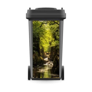 Mülltonnenaufkleber Mülltonne Mülleimer Abfalltonne Bach Wald Bäume- 740 x 370 mm