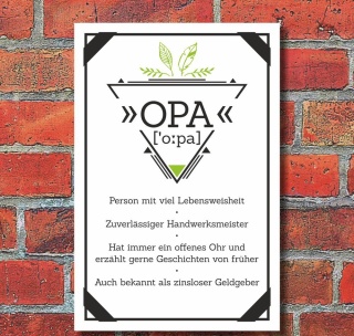 Schild Opa Großvater Vatertag Namenstag Geschenk Geburtstag 3 mm Alu-Verbund 600 x 400 mm