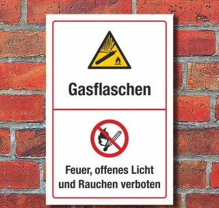 Schild Gasflaschen Gas Feuer Licht Rauchen verboten 3 mm Alu-Verbund 450 x 300 mm