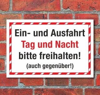 Schild Ein und Ausfahrt Tag und Nacht freihalten auch gegenüber 3 mm Alu-Verbund 300 x 200 mm