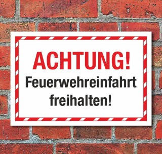 Schild Achtung Feuerwehreinfahrt freihalten Hinweisschild 3 mm Alu-Verbund 300 x 200 mm