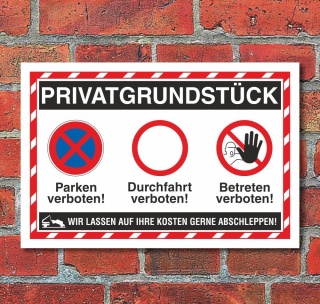 Schild Privatgrundstück Parken Durchfahrt Betreten verboten 3 mm Alu-Verbund 300 x 200 mm