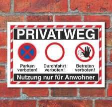 Schild Privatweg Parken Durchfahrt Betreten verboten 3 mm...