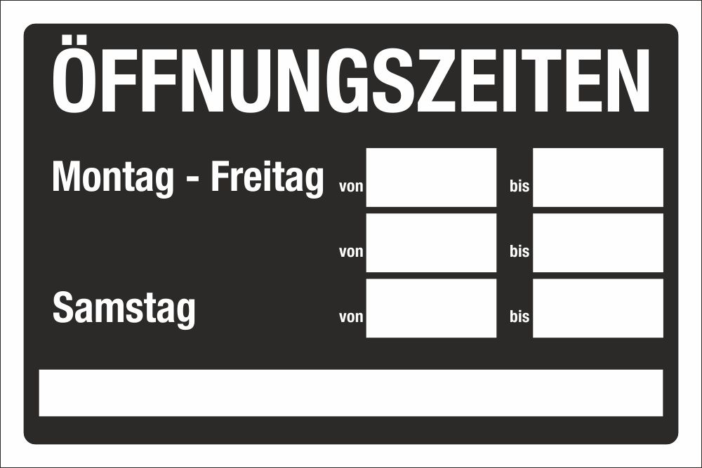 Schild Öffnungszeiten Motiv 1 - Schwarz - 300 x 200 mm, 6,99