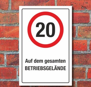 Schild Auf dem gesamten Betriebsgelände 20 km/h Hinweisschild 3 mm Alu-Verbund 450 x 300 mm