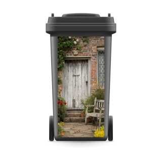 Mülltonnenaufkleber Mülltonne Mülleimer Abfalltonne Sticker Tür Holzstuhl Garten - 740 x 370 mm