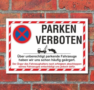Schild Parkverbot Parken verboten Halteverbot Ausfahrt ärgern 3 mm Alu-Verbund - 300 x 200 mm