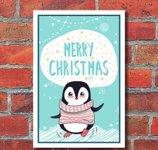 Schild Merry Christmas Frohe Weihnachten Pinguin Geschenk...