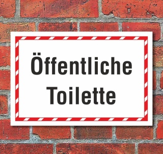 Schild WC Klo Öffentliche Toilette, roter Rahmen 3 mm Alu-Verbund 300 x 200 mm