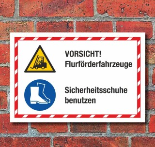 Kombischild Flurförderfahrzeuge Sicherheitsschuhe benutzen 3 mm Alu-Verbund 600 x 400 mm