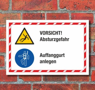 Kombischild Vorsicht Absturzgefahr Auffanggurt anlegen 3 mm Alu-Verbund 450 x 300 mm