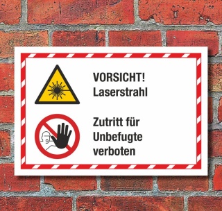 Kombischild Vorsicht Laserstrahl Zutritt f&uuml;r Unbefugte verboten 3 mm Alu-Verbund
