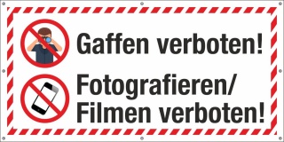 PVC Banner Plane Absperrbanner Unfall Gaffen Fotografieren Filmen verboten 220x110 cm &Ouml;sen