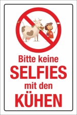 EP Schild Bitte keine Selfies mit den K&uuml;hen Hinweisschild 3 mm Alu-Verbund