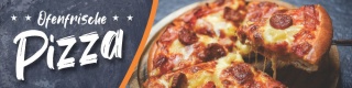 PVC Werbebanner Banner Plane Ofenfrische Pizza Pizzeria Imbiss Ösen 3000 x 750 mm