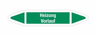 Rohrleitungskennzeichnung Aufkleber Etikett Heizung Vorlauf DIN 2403 Wasser - 75 x 15 mm / 50 Stück