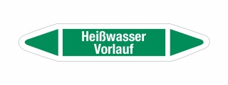 Rohrleitungskennzeichnung Aufkleber Etikett Hei&szlig;wasser Vorlauf DIN 2403 Wasser